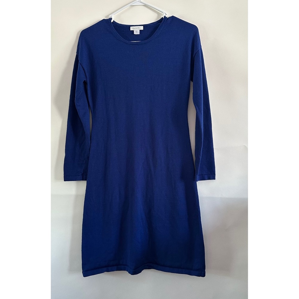 Garnet Hill 100% Merino Wool Royal Blue Crew Neck Drop Shoulder Sweater Small